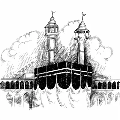 وکتور طرح دستکشیده مقدس کعبه در مکه عربستان سعودی