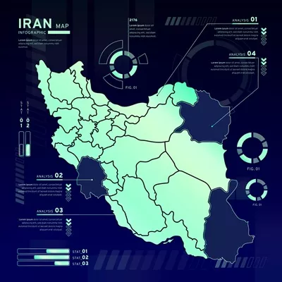 وکتور طراحی اینفوگرافیک نقشه ایران با جزئیات کامل
