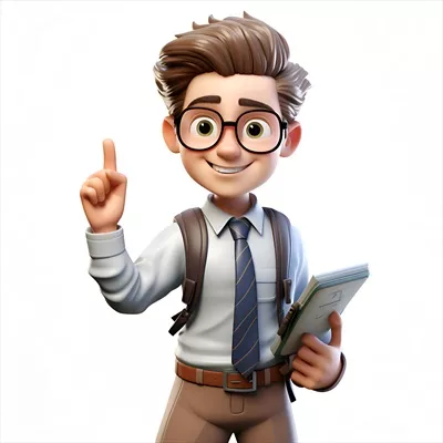 عکس مدل سه بعدی دانشجوی جوان با کتاب و عینک برای آموزش