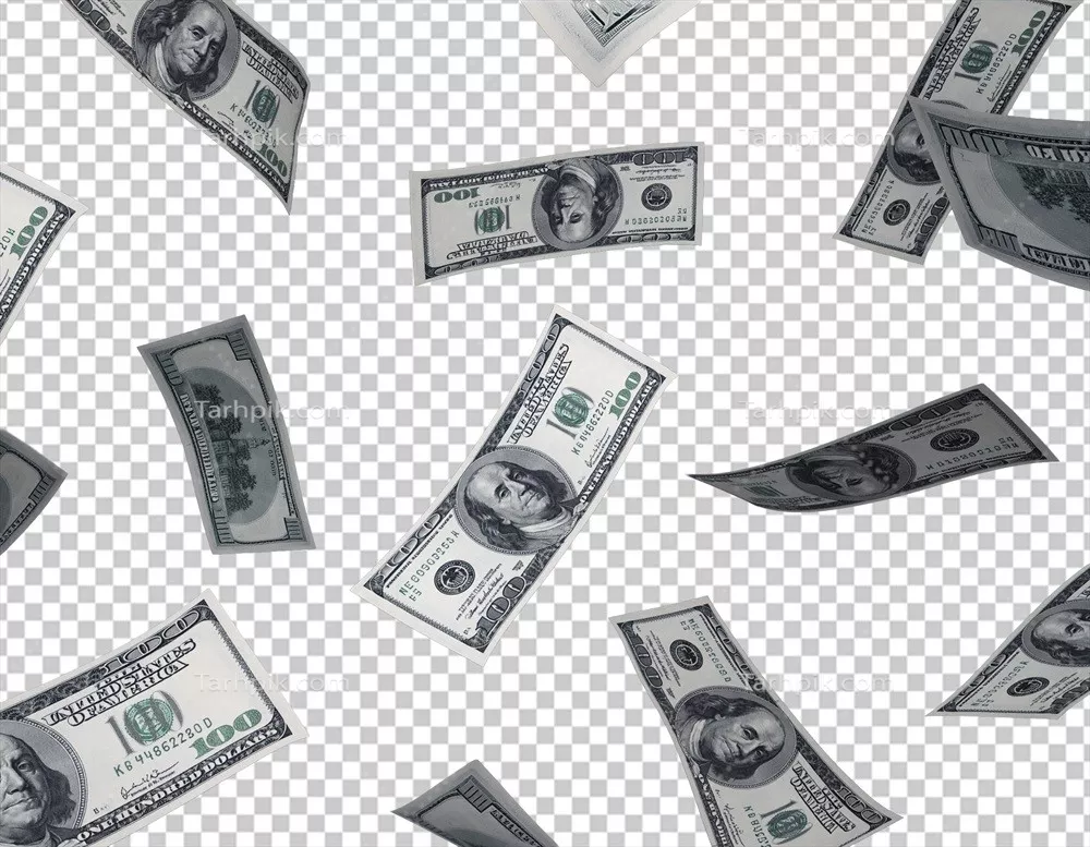 عکس سقوط اسکناسهای صد دلاری: تصویر با پسزمینه شفاف