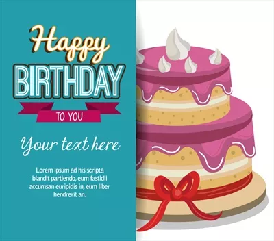 وکتور پوستر تبریک جشن تولد با کیک برای طراحی دعوتنامه