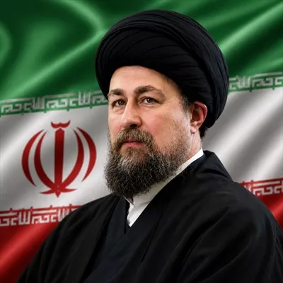 عکس آیت الله سید حسن خمینی کنار پرچم ایران با زیبایی خاص