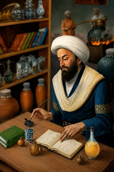 عکس جابر بن حیان در آزمایشگاهش با کیفیت بالا