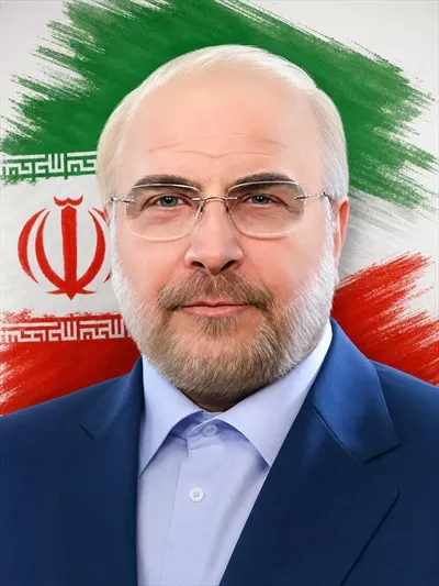 عکس نقاشی دکتر قالیباف با پس زمینه پرچم ایران