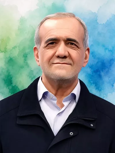 عکس نقاشی دکتر پزشکیان با پس زمینه آبرنگی زیبا