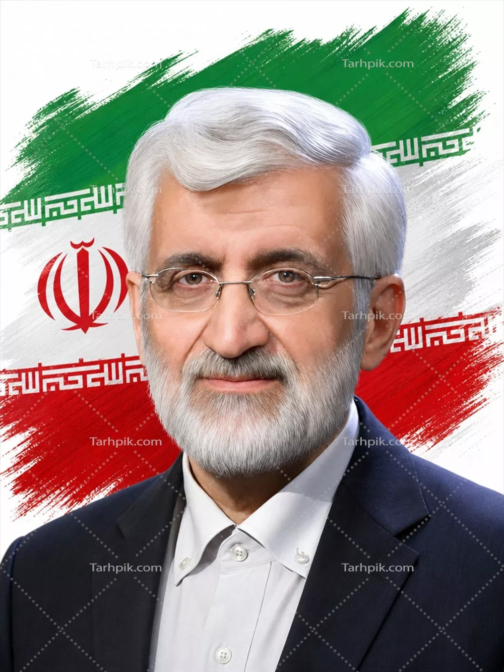 عکس نقاشی سعید جلیلی با پرچم ایران و نمادهای ملی و مذهبی