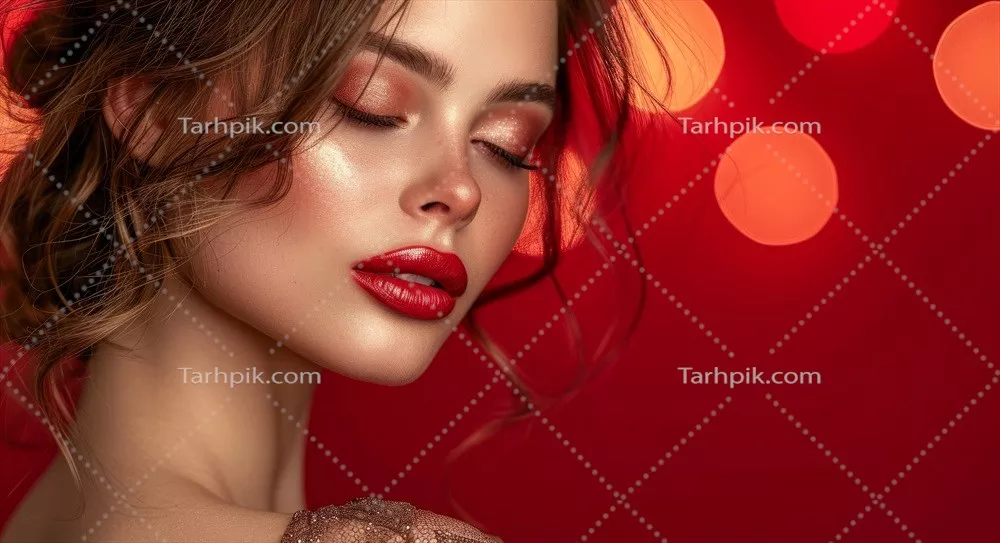 عکس مدل زن آرایشی با رژ قرمز جذاب