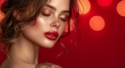 عکس مدل زن آرایشی با رژ قرمز جذاب