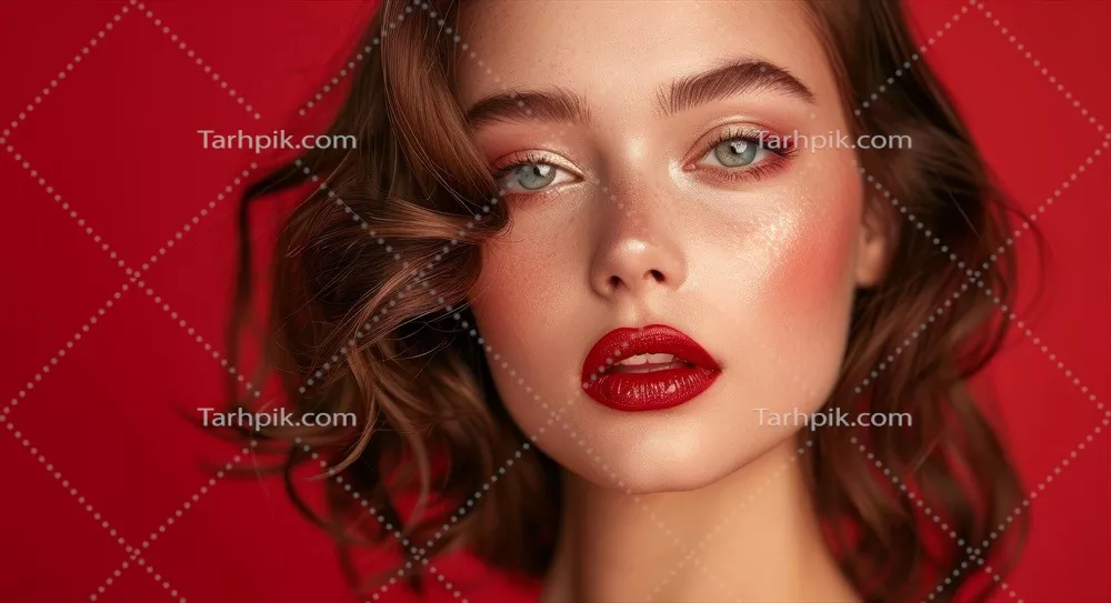 عکس مدل زن با میکاپ و تم قرمز