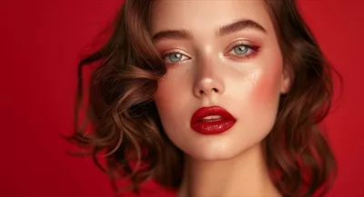 عکس مدل زن با میکاپ و تم قرمز