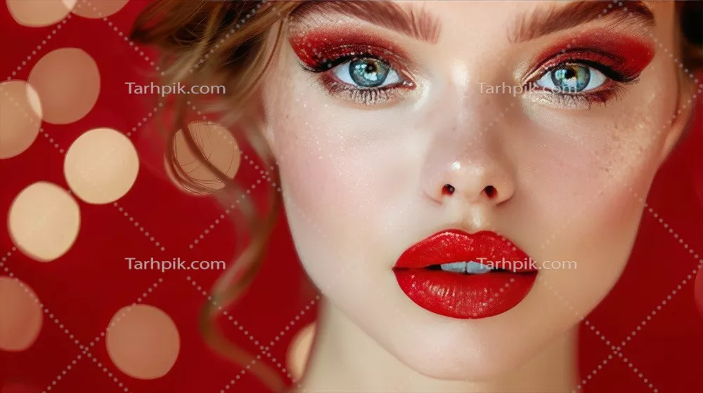 عکس مدل زن جذاب با میکاپ تم قرمز