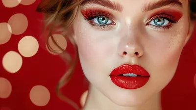 عکس مدل زن جذاب با میکاپ تم قرمز