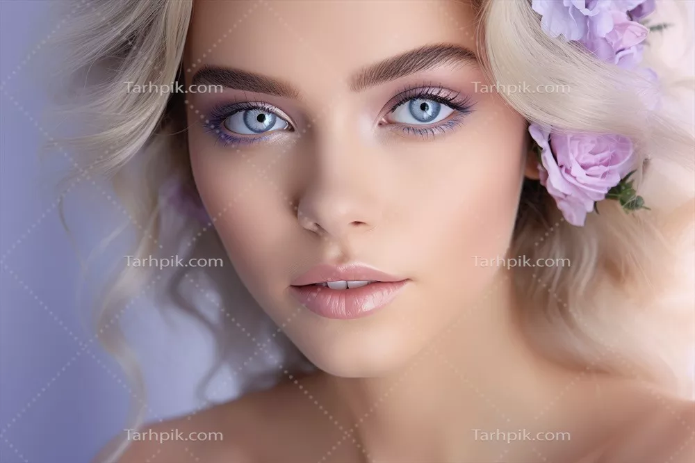 عکس تصویر نزدیک از آرایش عروس با رنگ لیلکی و درخشان