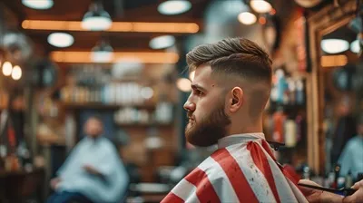 عکس آرایشگر در حال کوتاه کردن موهای یک مشتری