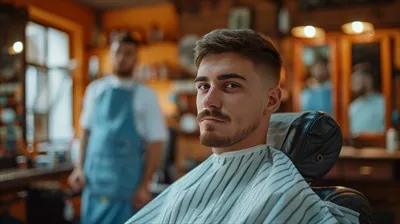 عکس مرد جوان نشسته روی صندلی آرایشگاه