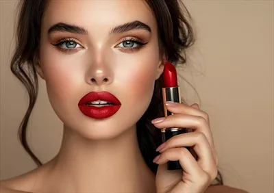 عکس دختر زیبا با لب‌های قرمز و آرایش کلاسیک