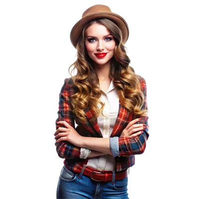 عکس دوربری زن زیبا با موهای بلند و فر و کلاه قهوه‌ای