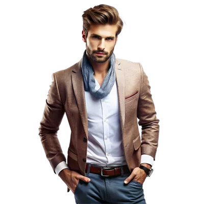 عکس دوربری پرتره‌ای از مرد خوش‌تیپ و شیک در کت قهوه‌ای