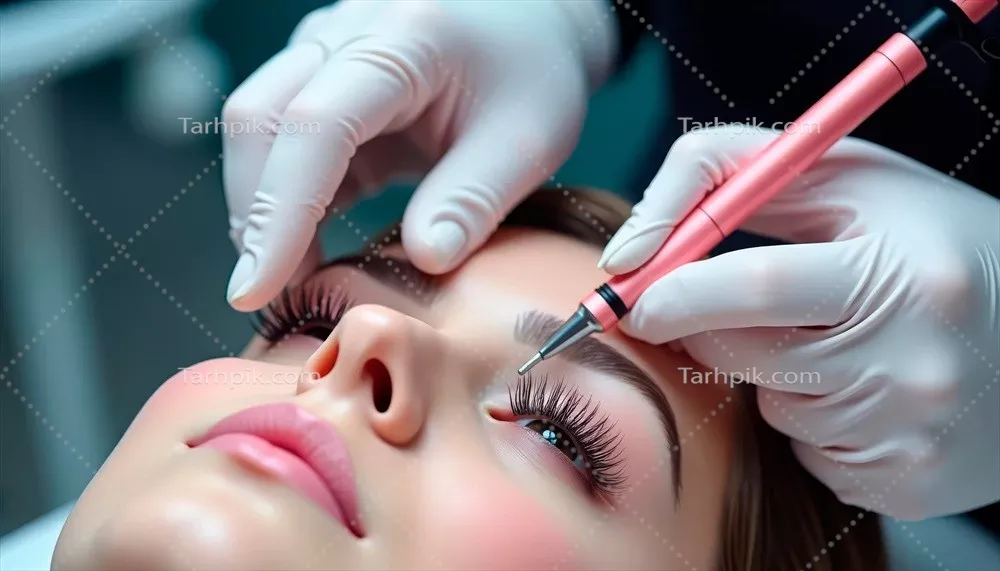 عکس زن در سالن زیبایی در حال ساخت مژه های مصنوعی با استفاده از ربات