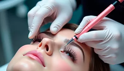 عکس زن در سالن زیبایی در حال ساخت مژه های مصنوعی با استفاده از ربات
