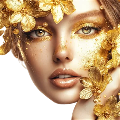 عکس دوربری زن با آرایش طلا بر روی صورتش