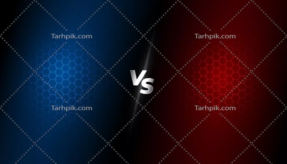 وکتور بنر الگوی زنبوری با دو رنگ آبی و قرمز برای رقابت