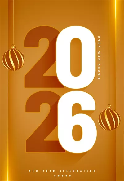 وکتور پوستر جشن سال نو 2026 با طراحی مدرن و تزئینات کریسمس
