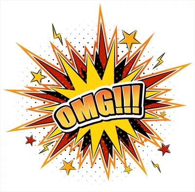 وکتور انفجار متن OMG  با سبک کمیک و ستاره های رنگارنگ