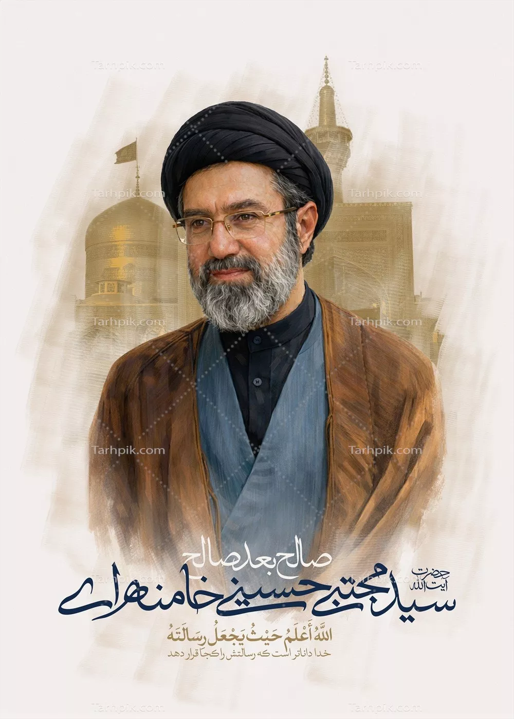 عکس سید مجتبی خامنه ای و حرم مطهر امام رضا در زیارت