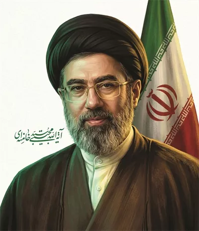عکس سید مجتبی خامنه ای و پرچم ایران در لحظات ملی