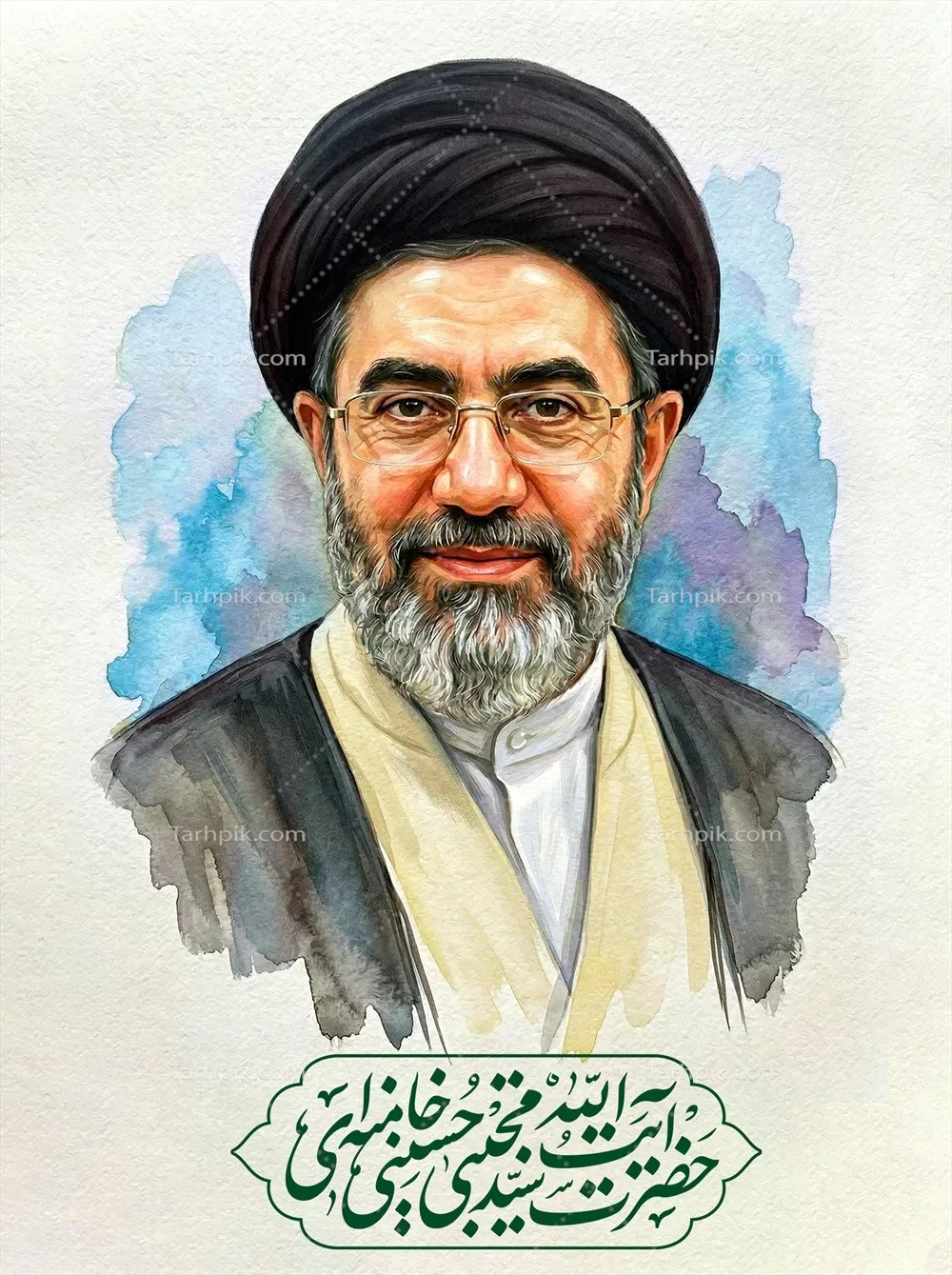 عکس پرتره سید مجتبی خامنه ای با کادر اسم و طراحی زیبا