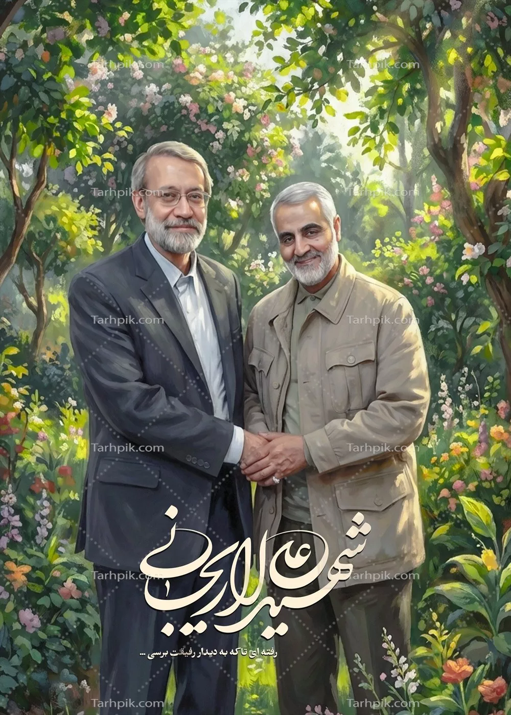 عکس پوستر دیدار شهیدان سلیمانی ولاریجانی با طراحی خاص