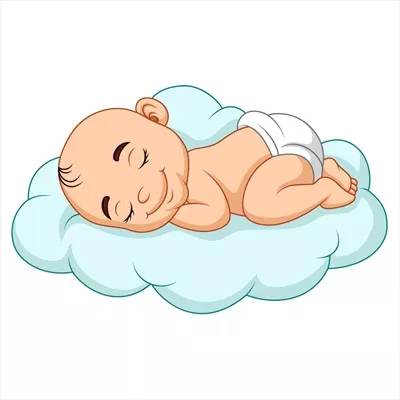 وکتور کاریکاتور نوزاد خوابیده بر روی ابر با طراحی جذاب