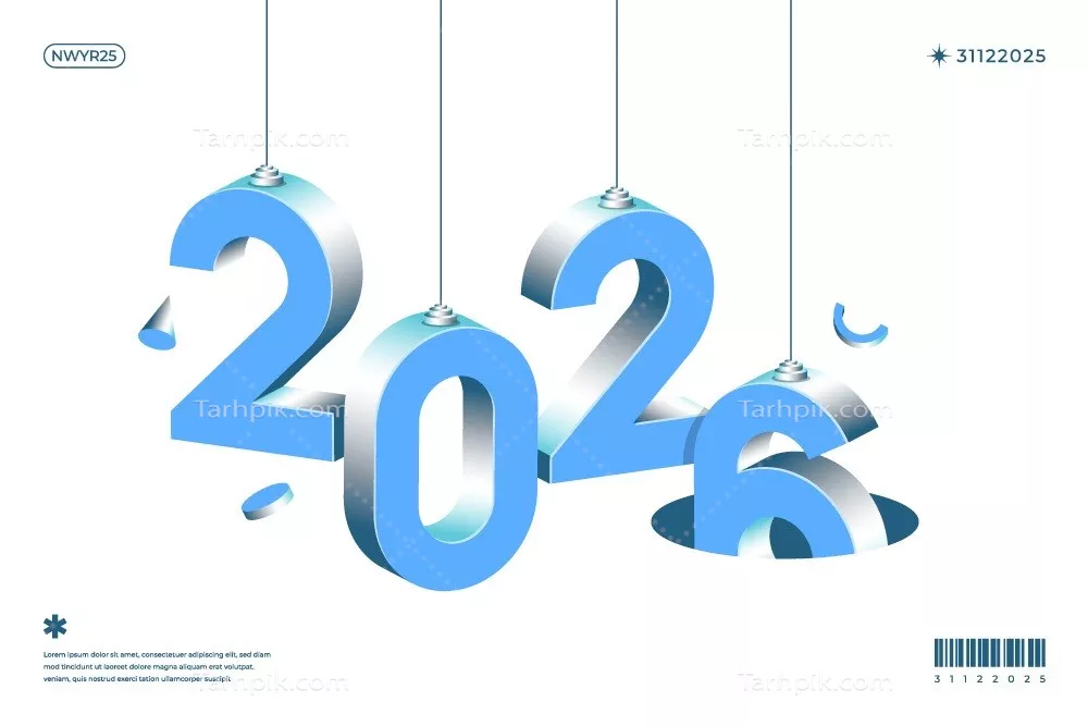 وکتور اعداد سه بعدی ایزومتریک آبی تشکیل دهنده سال 2026