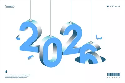 وکتور اعداد سه بعدی ایزومتریک آبی تشکیل دهنده سال 2026