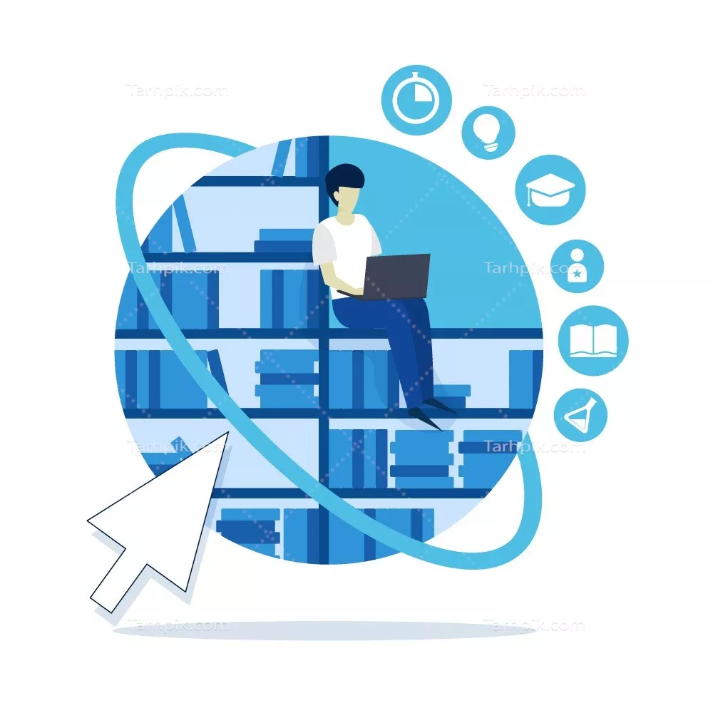وکتور مفهوم آموزش آنلاین و کتابخانه الکترونیکی با طراحی مدرن