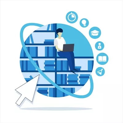 وکتور مفهوم آموزش آنلاین و کتابخانه الکترونیکی با طراحی مدرن