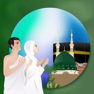 وکتور تصویری از حج و نماز در مکه و مدینه