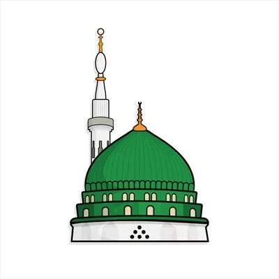 وکتور مسجد النبی در مدینه با مناره و گنبد سبز زیبا