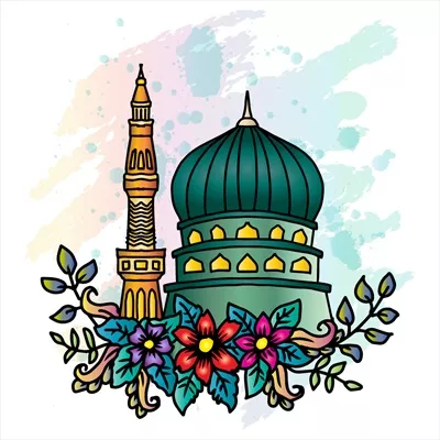 وکتور مدینه عربستان سعودی با تزئینات گلدار بر روی پس زمینه کهنه