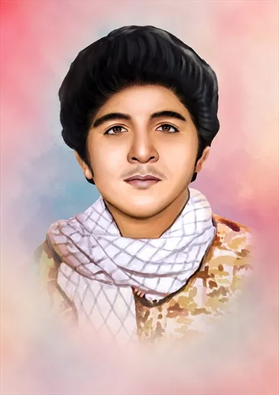 عکس شهید حسین فهمیده با پس زمینه آبرنگی و تصویر زیبا
