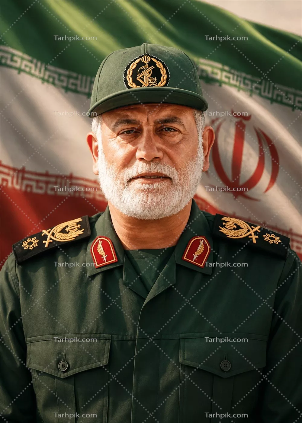 عکس شهید عباس نیلفروشان با پرچم ایران در تصویر