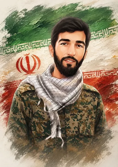 عکس شهید محسن حججی با پرچم ایران و افتخار