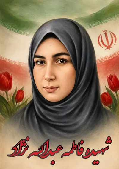 عکس شهیده فاطمه عبدالله نژاد با گل لاله و پرچم ایران