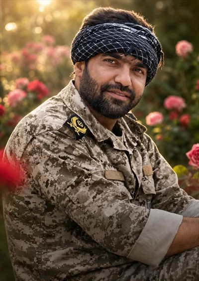 عکس پاسدار شهید سجاد ذبیحی در میان گلها و یاد او