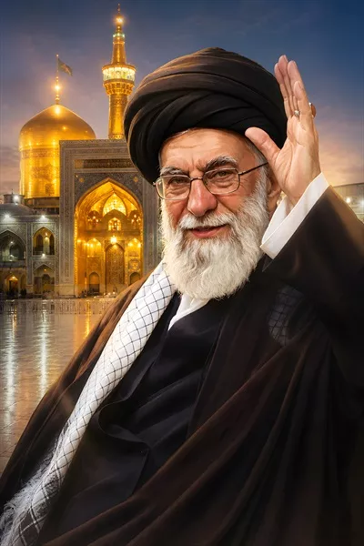 عکس امام سید علی خامنه ای و حرم امام رضا در مشهد مقدس