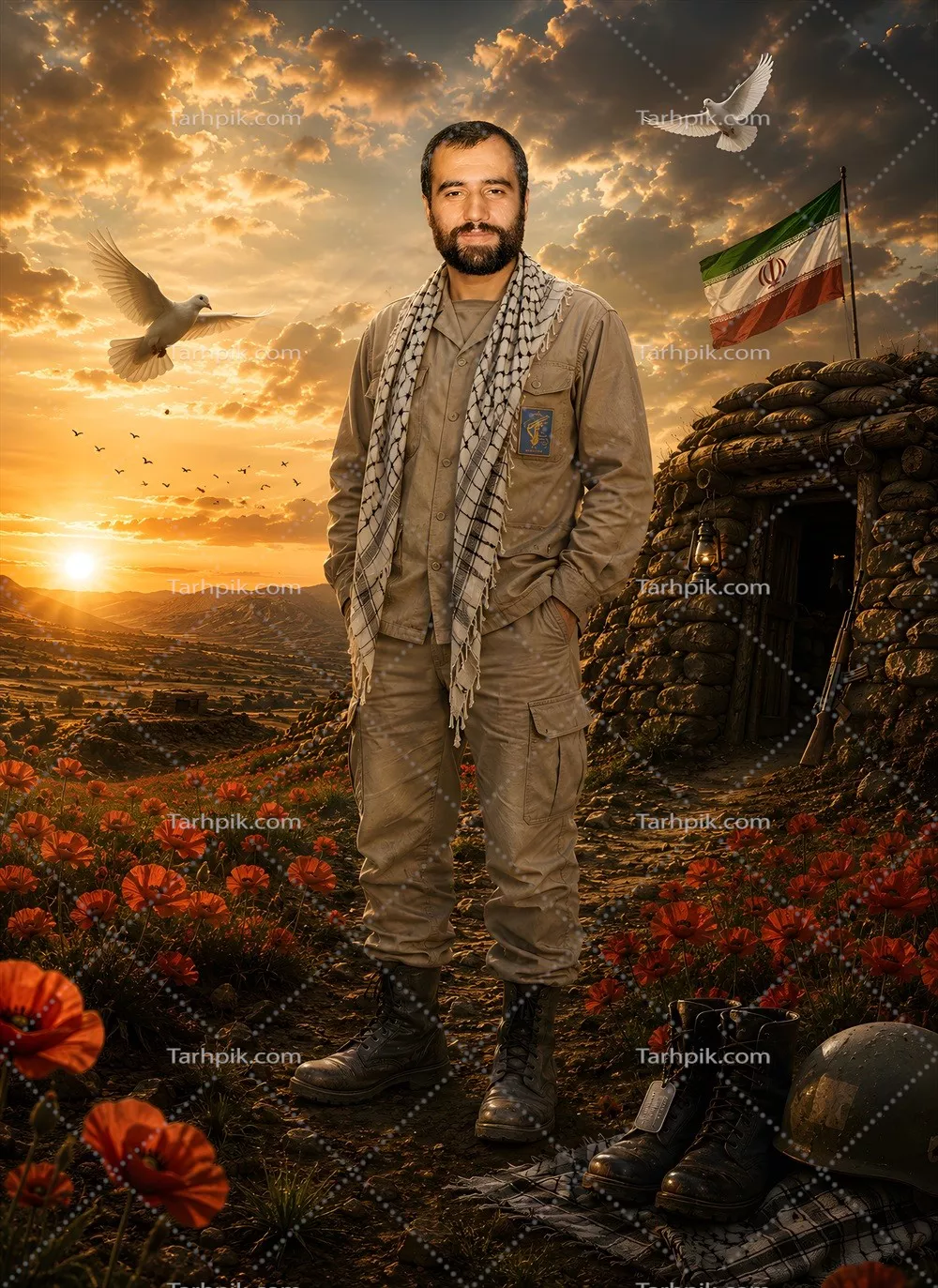 عکس پوستر شهید علی هاشمی در جبهه با طراحی زیبا و تاثیرگذار
