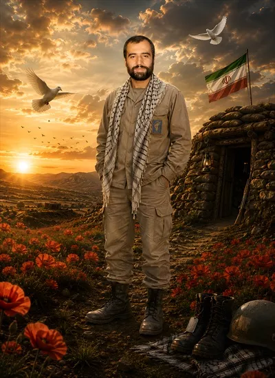 عکس پوستر شهید علی هاشمی در جبهه با طراحی زیبا و تاثیرگذار