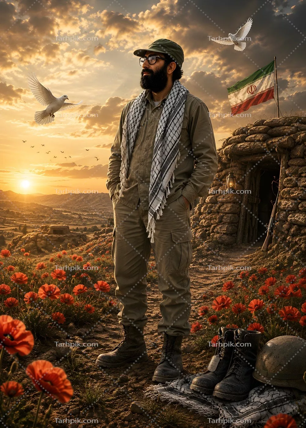 عکس پوستر شهید چمران در جبهه با تصویر الهام بخش و معنوی