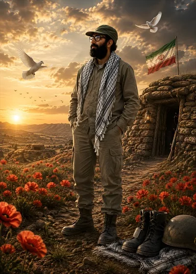 عکس پوستر شهید چمران در جبهه با تصویر الهام بخش و معنوی